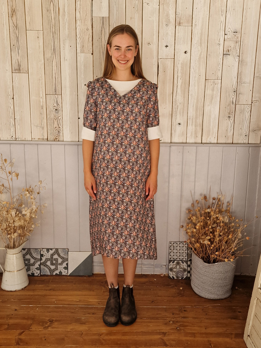 Martha V Neck Dress in Iris Print
