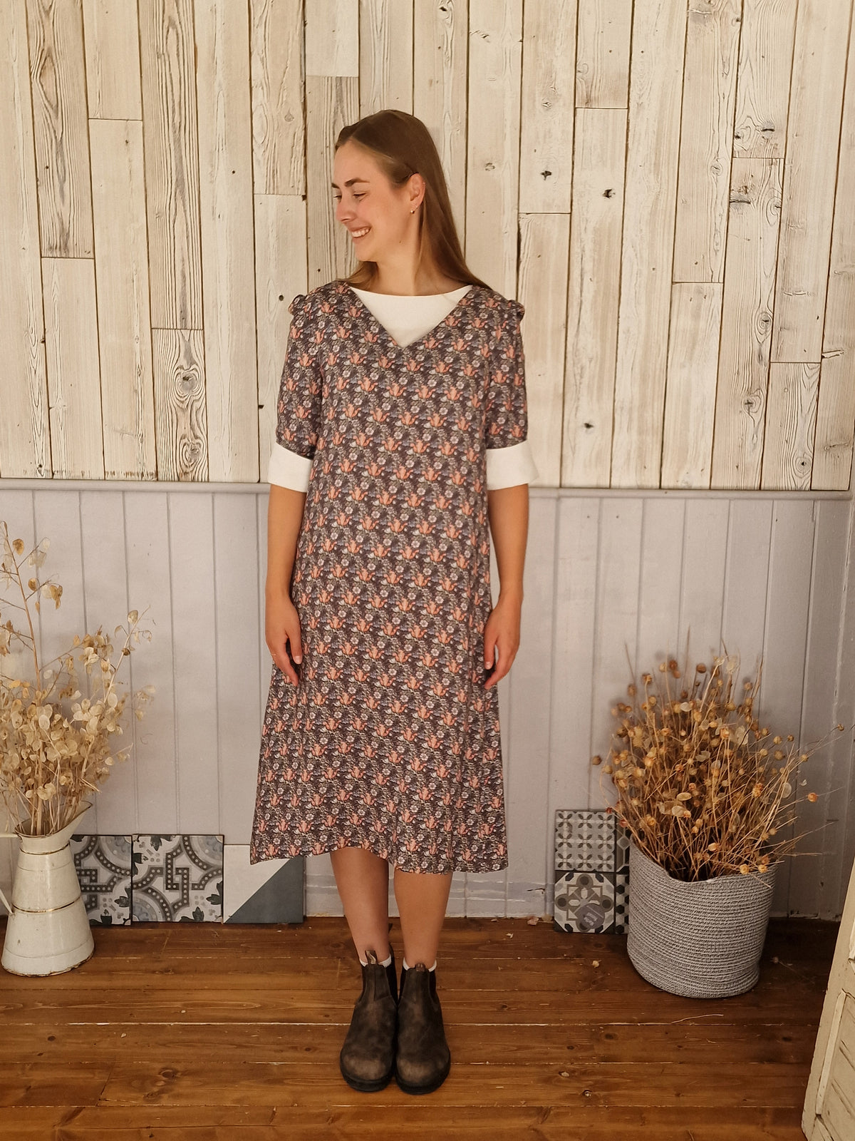 Martha V Neck Dress in Iris Print