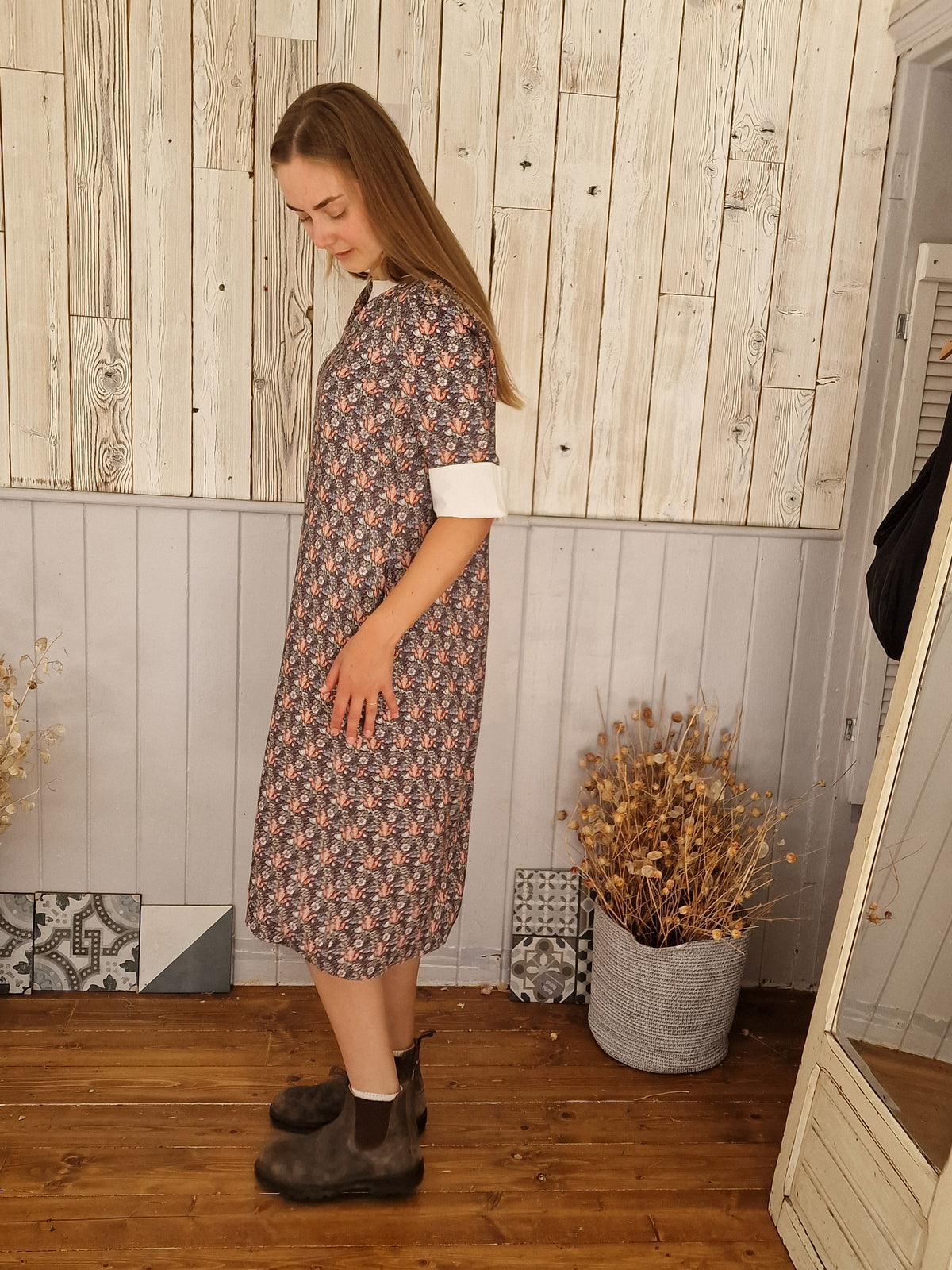 Martha V Neck Dress in Iris Print
