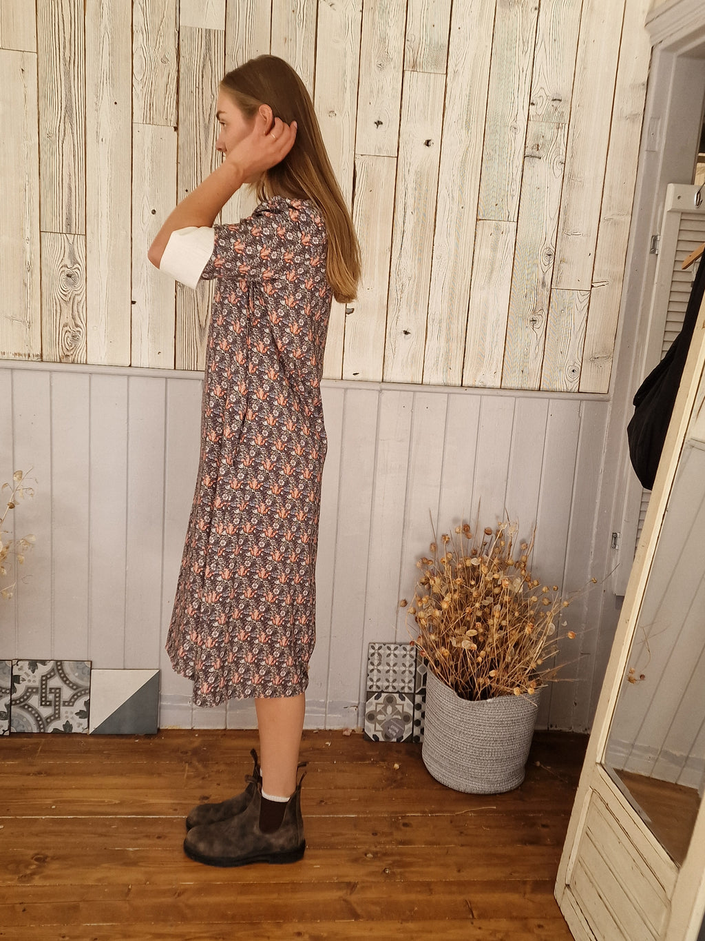 Martha V Neck Dress in Iris Print