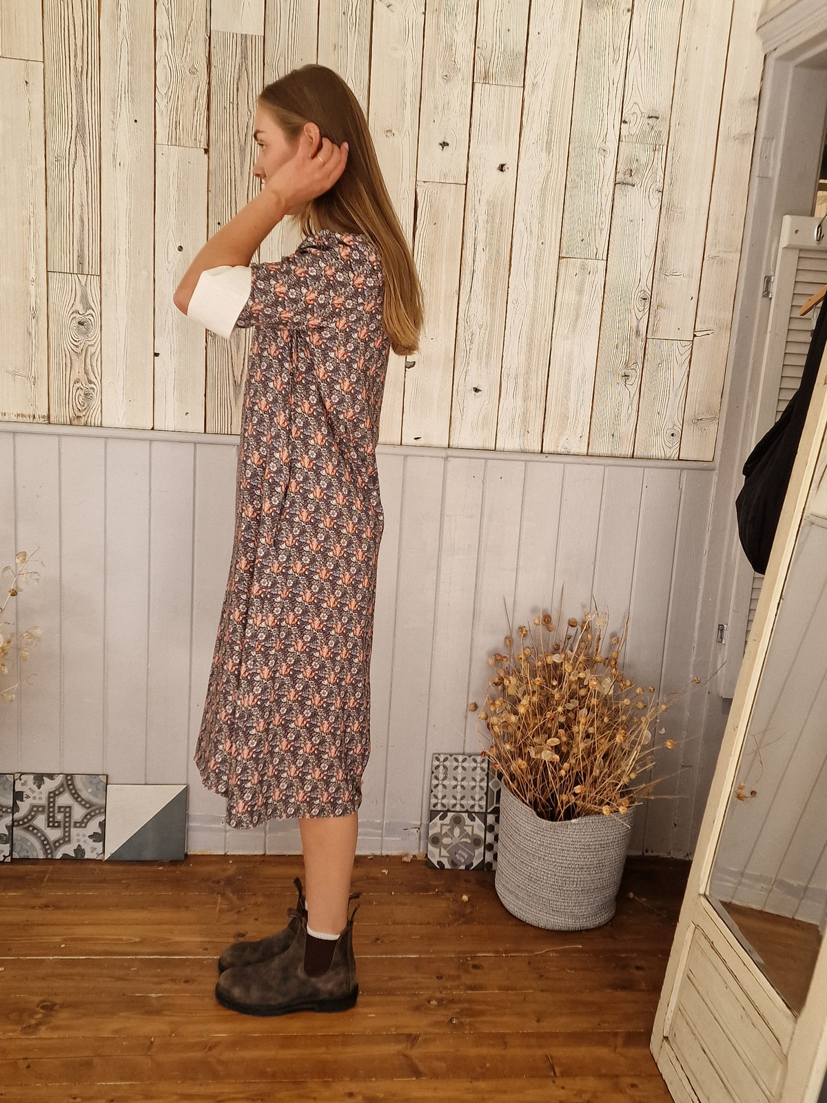 Martha V Neck Dress in Iris Print