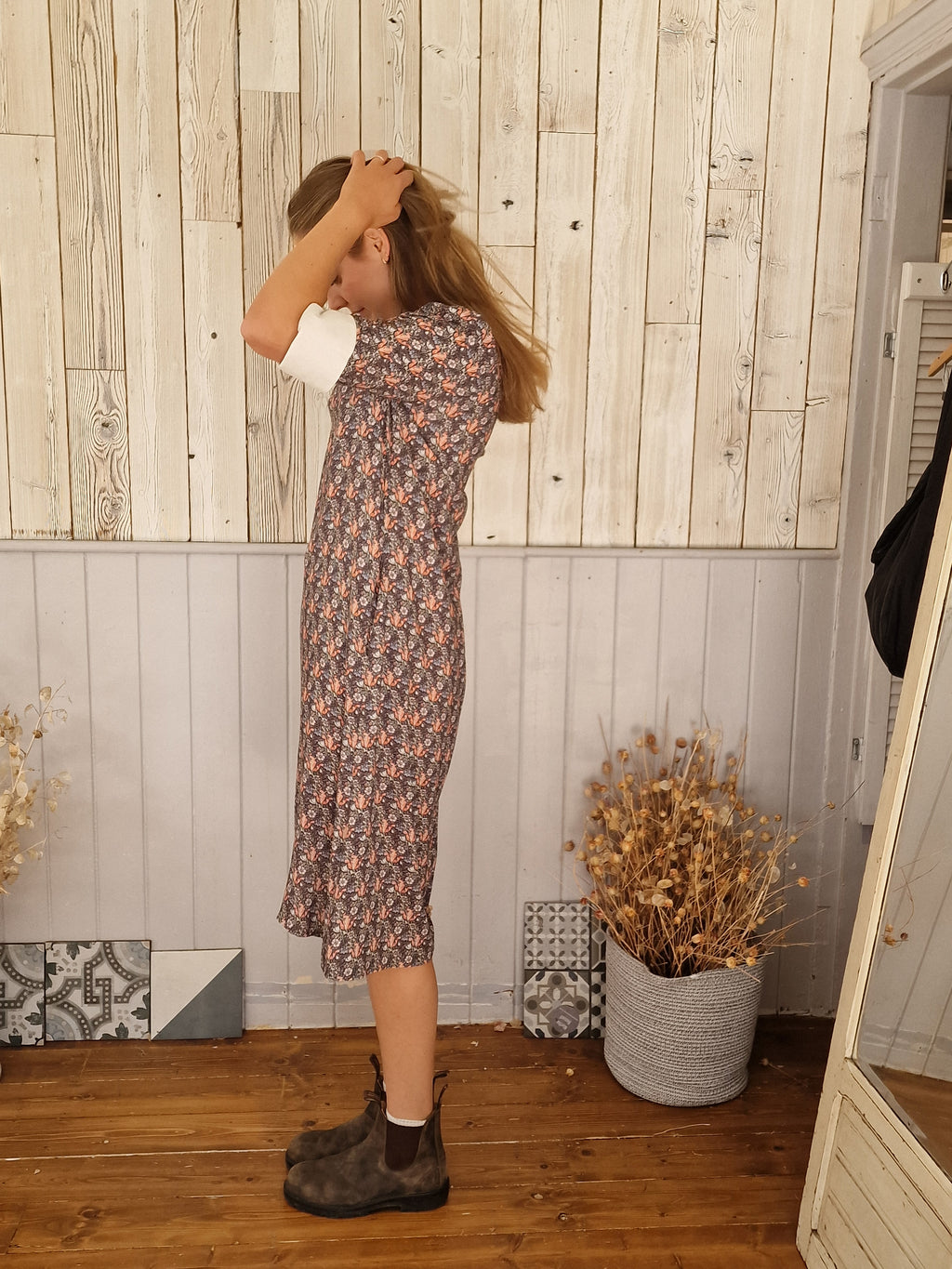 Martha V Neck Dress in Iris Print