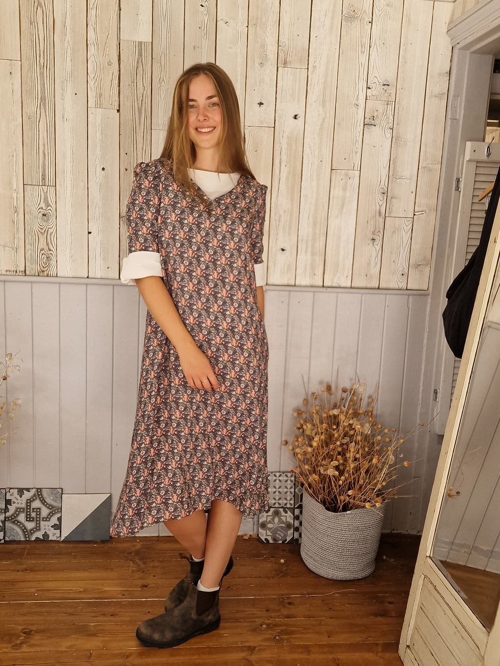 Martha V Neck Dress in Iris Print