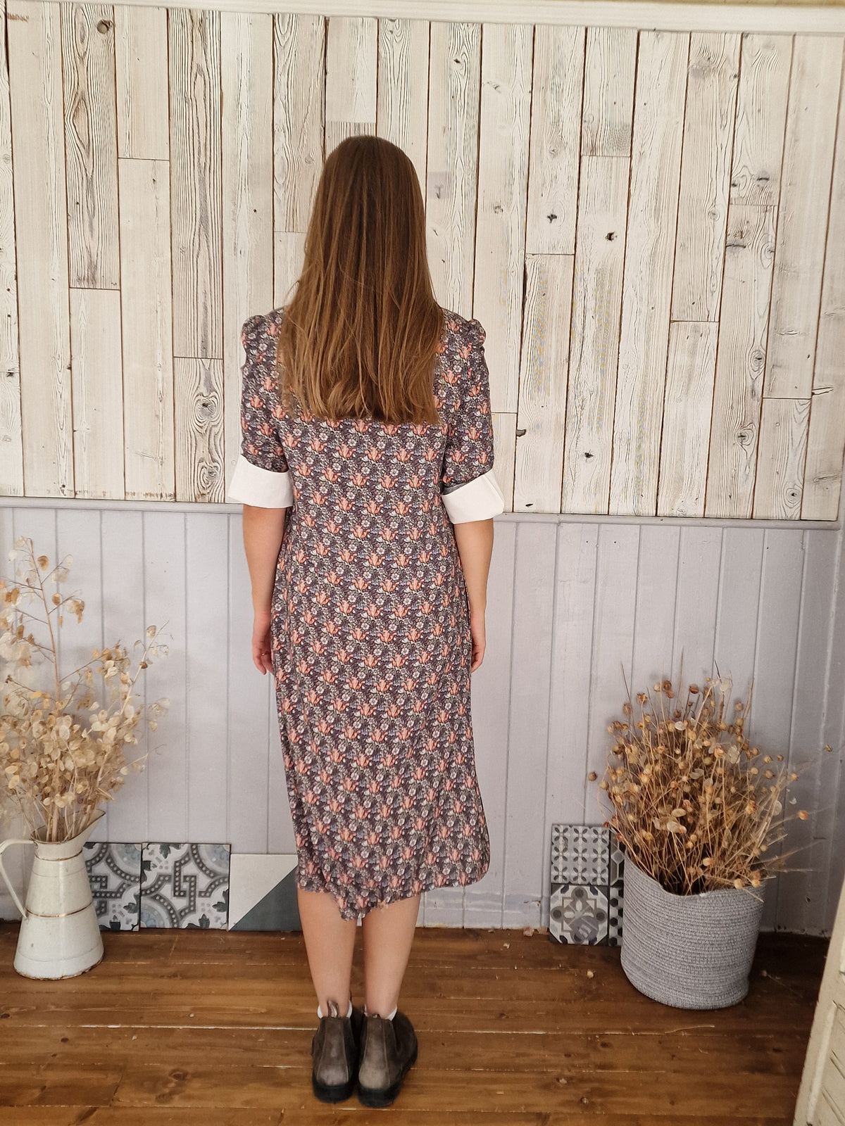 Martha V Neck Dress in Iris Print