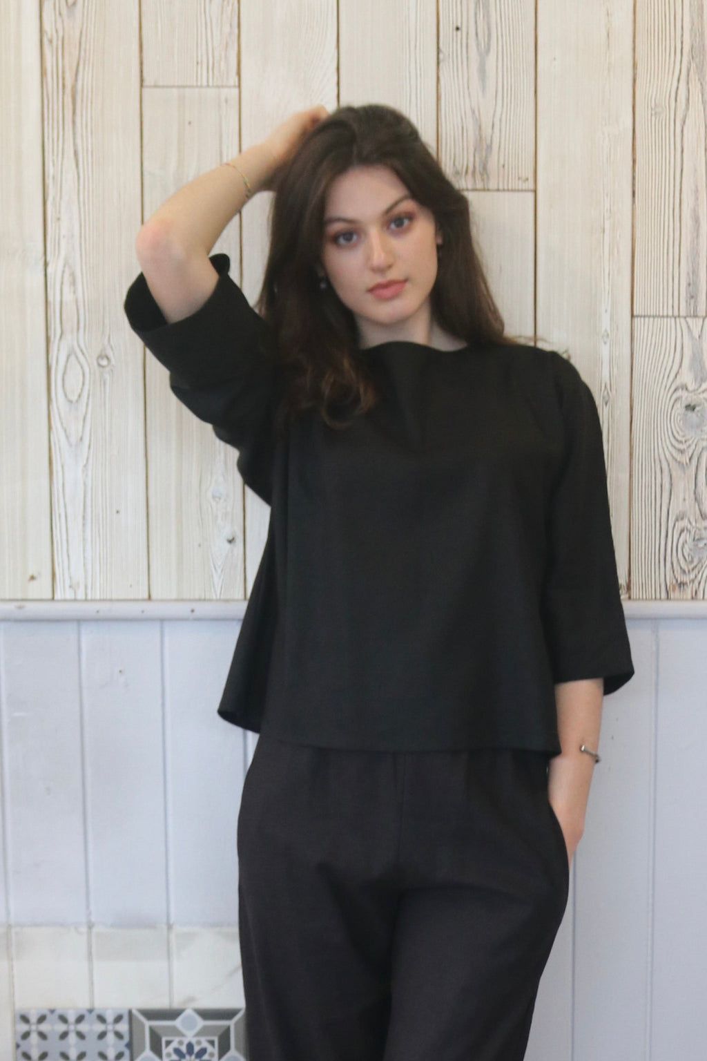 Dora Blouse in Black Linen